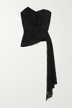 Selima Draped Cotton-blend Corded Lace Bustier Top - Black