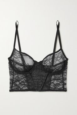 Nuit Corded Lace And Mesh Underwired Soft-cup Bra - Black