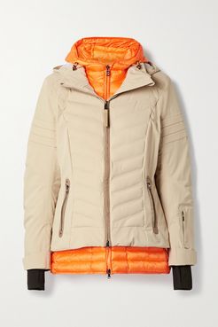Rikela Hooded Layered Quilted Ski Jacket - Beige