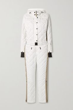Greta Belted Quilted Ripstop Down Ski Suit - White