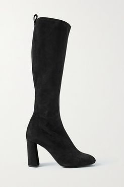 Stretch-suede Knee Boots - Black