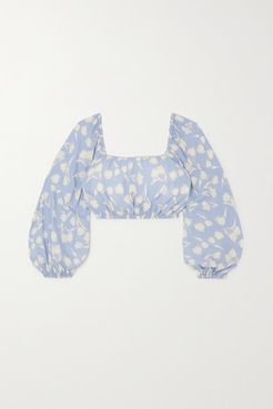Net Sustain Cropped Floral-print Woven Top - Sky blue