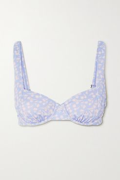Net Sustain Floral-print Bikini Top - Sky blue