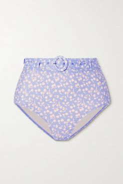 Net Sustain Belted Floral-print Bikini Briefs - Sky blue