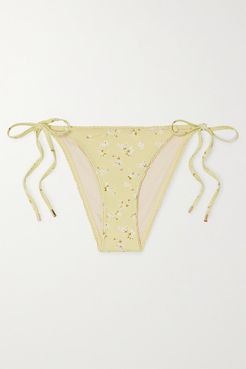 Net Sustain Crochet-trimmed Floral-print Bikini Briefs - Pastel yellow