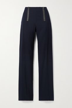 Zip-embellished Twill Straight-leg Pants - Navy