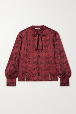 Pussy-bow Snake-print Silk-crepe Blouse - Red