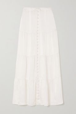 The Sylvia Tiered Silk-satin Midi Skirt - White