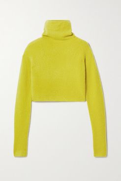Cropped Bouclé Turtleneck Sweater - Chartreuse