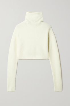 Cropped Bouclé Turtleneck Sweater - Cream