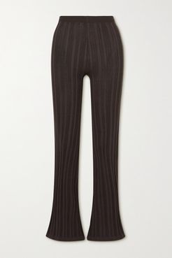 Daisy Ribbed-knit Flared Pants - Brown