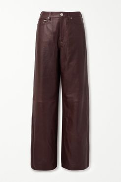 Leather Wide-leg Pants - Brown