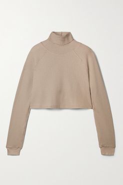 Stark Cropped Waffle-knit Cotton-blend Turtleneck Top - Beige