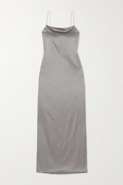 Open-back Stretch-silk Satin Maxi Dress - Gray