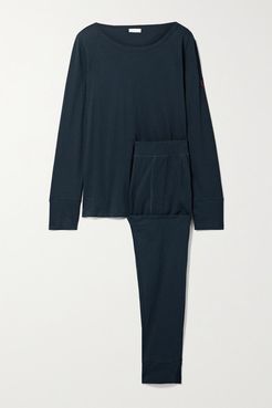 Net Sustain Cassandra Embroidered Organic Cotton-jersey Pajama Set - Midnight blue