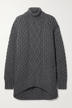 Aran Oversized Cable-knit Cashmere Turtleneck Sweater - Anthracite