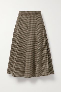 Houndstooth Wool Midi Skirt - Brown