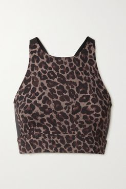 Sherman Leopard-print Stretch Sports Bra - Brown