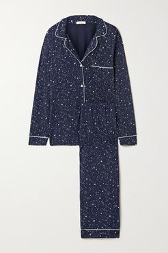 Gisele Piped Printed Stretch-modal Pajama Set - Navy