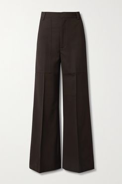 Twill Wide-leg Pants - Dark brown