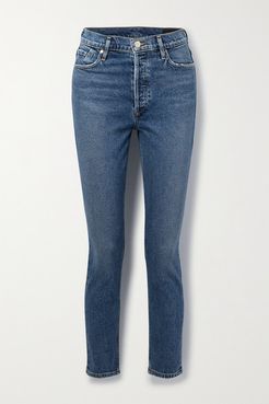 High-rise Slim-leg Jeans - Mid denim