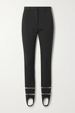 Chain-embellished Stretch-ponte Slim-leg Stirrup Pants - Black