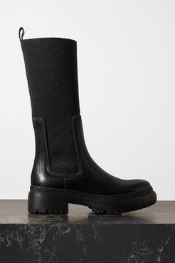 Bead-embellished Cashmere-trimmed Leather Ankle Boots - Black