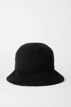 Mara Appliquéd Shearling Bucket Hat - Black