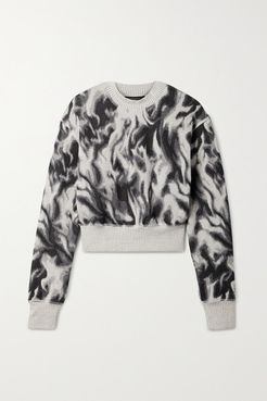 Flames Hyper Reality Cropped Cotton-blend Jacquard Sweater - Beige