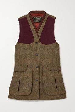 Alcantara-trimmed Checked Wool-tweed Vest - Army green