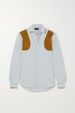 Faux Suede-paneled Checked Cotton Shirt - Light blue