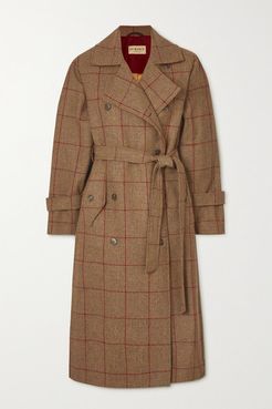 Belted Checked Wool-tweed Trench Coat - Brown