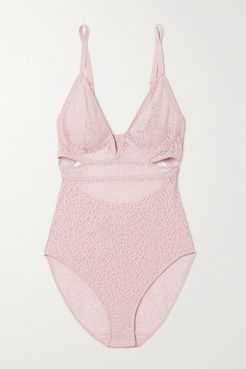 Zoe Cutout Stretch-mesh Bodysuit - Pastel pink