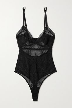 Harper Cutout Stretch-lace Thong Bodysuit - Black