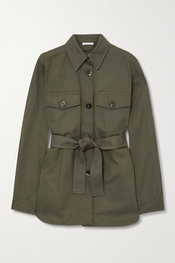 Belted Cotton-twill Jacket - Dark green