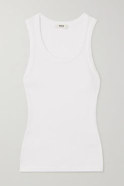 Poppy Ribbed Stretch Organic Cotton And Tencel-blend Jersey Tank - White