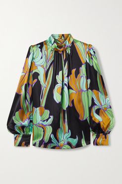 Floral-print Silk-satin Blouse - Green
