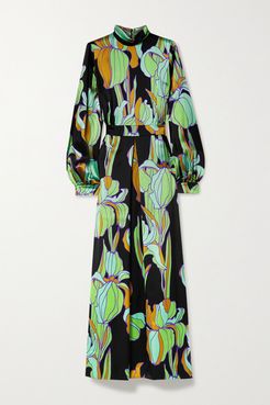 Floral-print Silk-satin Maxi Dress - Green