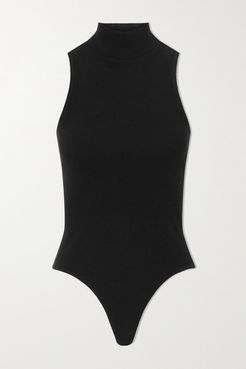 60s Ribbed Stretch-cotton Jersey Turtleneck Thong Bodysuit - Black