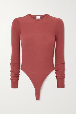 60s Ribbed Cotton-jersey Thong Bodysuit - Antique rose