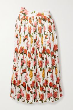 Fanny Pleated Floral-print Satin-jacquard Midi Skirt - White