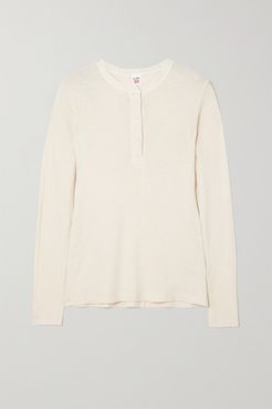 Waffle-knit Cotton-jersey Top - White