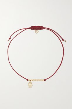 Hamsa 14-karat Gold, Cord And Diamond Bracelet - Red