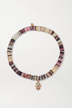 Small Rainbow Hamsa 14-karat Gold Multi-stone Bracelet