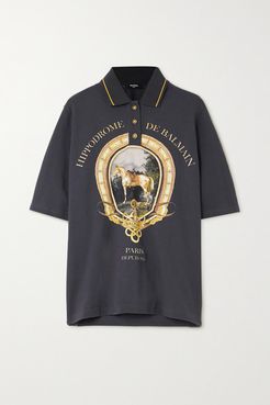Printed Cotton-piqué Polo Shirt - Navy