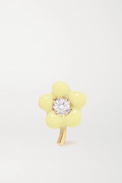 Flower 14-karat Gold, Enamel And Diamond Earring