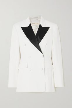 Augustina Double-breasted Satin-trimmed Twill Blazer - White