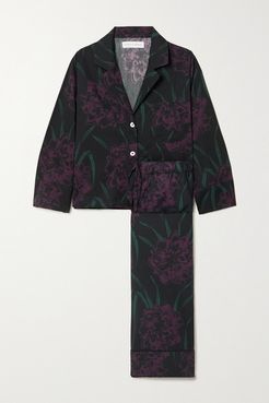 Narcissus Floral-print Organic Cotton Pajama Set - Black