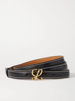 L Buckle Leather Belt - Black