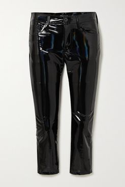 Cropped Iridescent Faux Glossed-leather Skinny Pants - Black